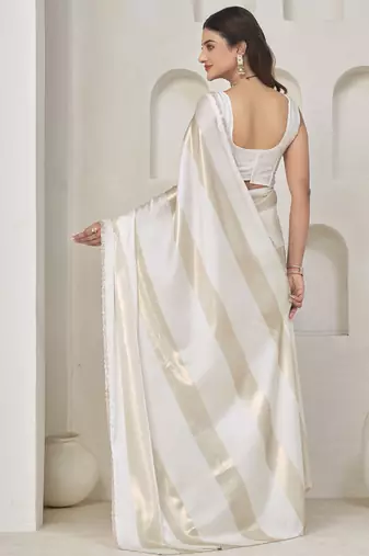 designer white heavy zarkan hand work satin silk saree