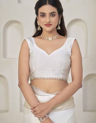designer white heavy zarkan hand work satin silk saree 4