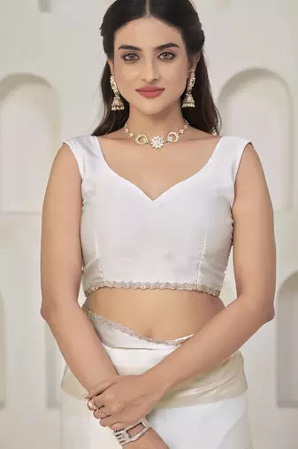 designer white heavy zarkan hand work satin silk saree