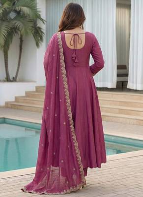Dark-purple embroidered vichitra anarkali suit 4
