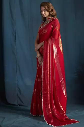 designer rani heavy zarkan hand work satin silk saree