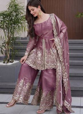 Dark-pink embroidered fendy silk salwar suit 2