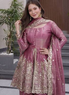 Dark-pink embroidered fendy silk salwar suit 3