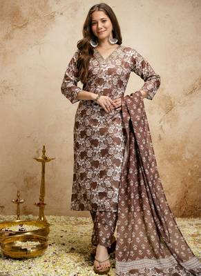 Brown printed megic cotton salwar suit 1