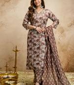 Brown printed megic cotton salwar suit
