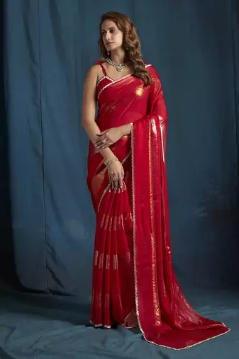 designer rani heavy zarkan hand work satin silk saree