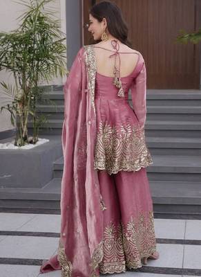 Dark-pink embroidered fendy silk salwar suit 4