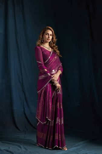 designer wine heavy zarkan hand work satin silk saree
