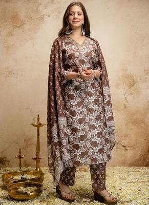 Brown printed megic cotton salwar suit 2