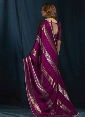 designer wine heavy zarkan hand work satin silk saree 2