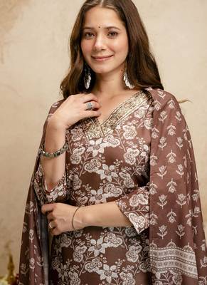 Brown printed megic cotton salwar suit 3