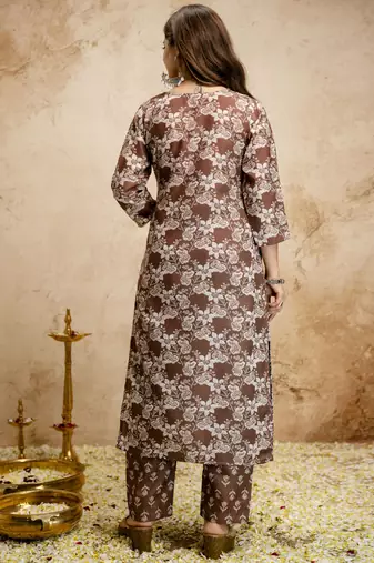 Brown printed megic cotton salwar suit
