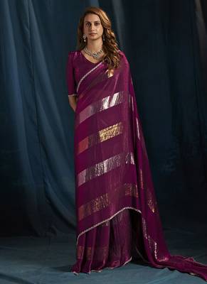 designer wine heavy zarkan hand work satin silk saree 4
