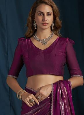 designer wine heavy zarkan hand work satin silk saree 5
