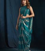 designer rama green heavy zarkan hand work satin silk saree