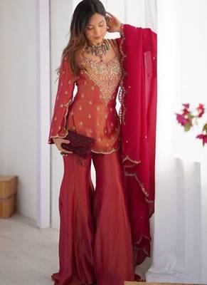 Rani-pink embroidered fendy silk salwar suit 2