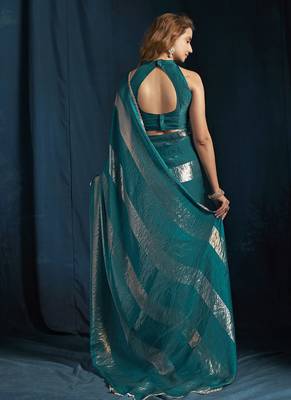 designer rama green heavy zarkan hand work satin silk saree 2