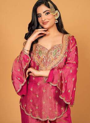 Rani-pink embroidered fendy silk salwar suit 3