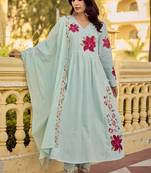 Sea-green embroidered chanderi anarkali suit