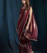 designer maroon heavy zarkan hand work satin silk saree