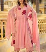 Peach embroidered chanderi anarkali suit