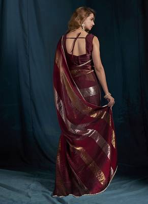 designer maroon heavy zarkan hand work satin silk saree 2