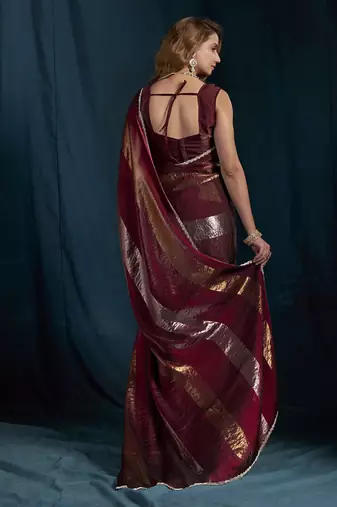 designer maroon heavy zarkan hand work satin silk saree