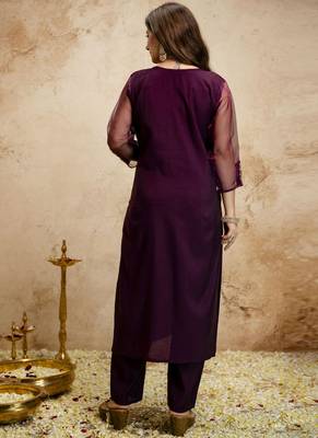 Wine embroidered chanderi salwar suit 4