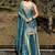 Turquoise embroidered satin palazzo suit