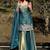 Turquoise embroidered satin palazzo suit