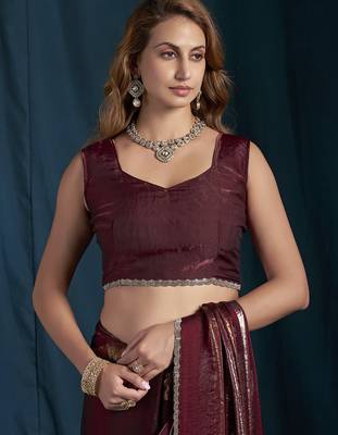 designer maroon heavy zarkan hand work satin silk saree 5
