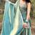 Turquoise embroidered satin palazzo suit