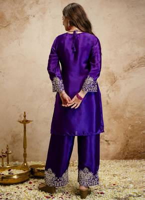 Purple embroidered chanderi salwar suit 4