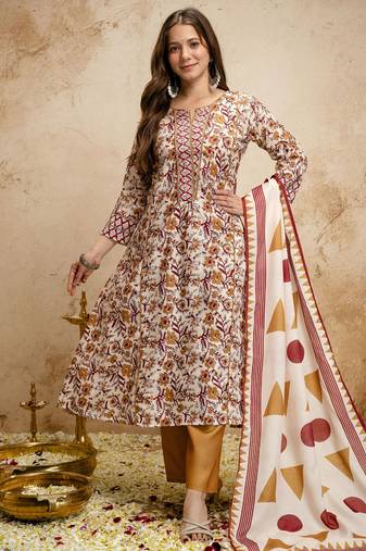 Off-white printed megic cotton salwar suit