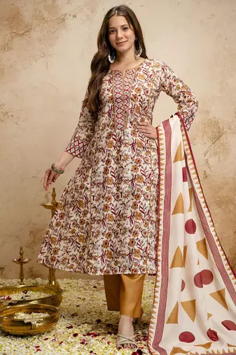 Off-white printed megic cotton salwar suit