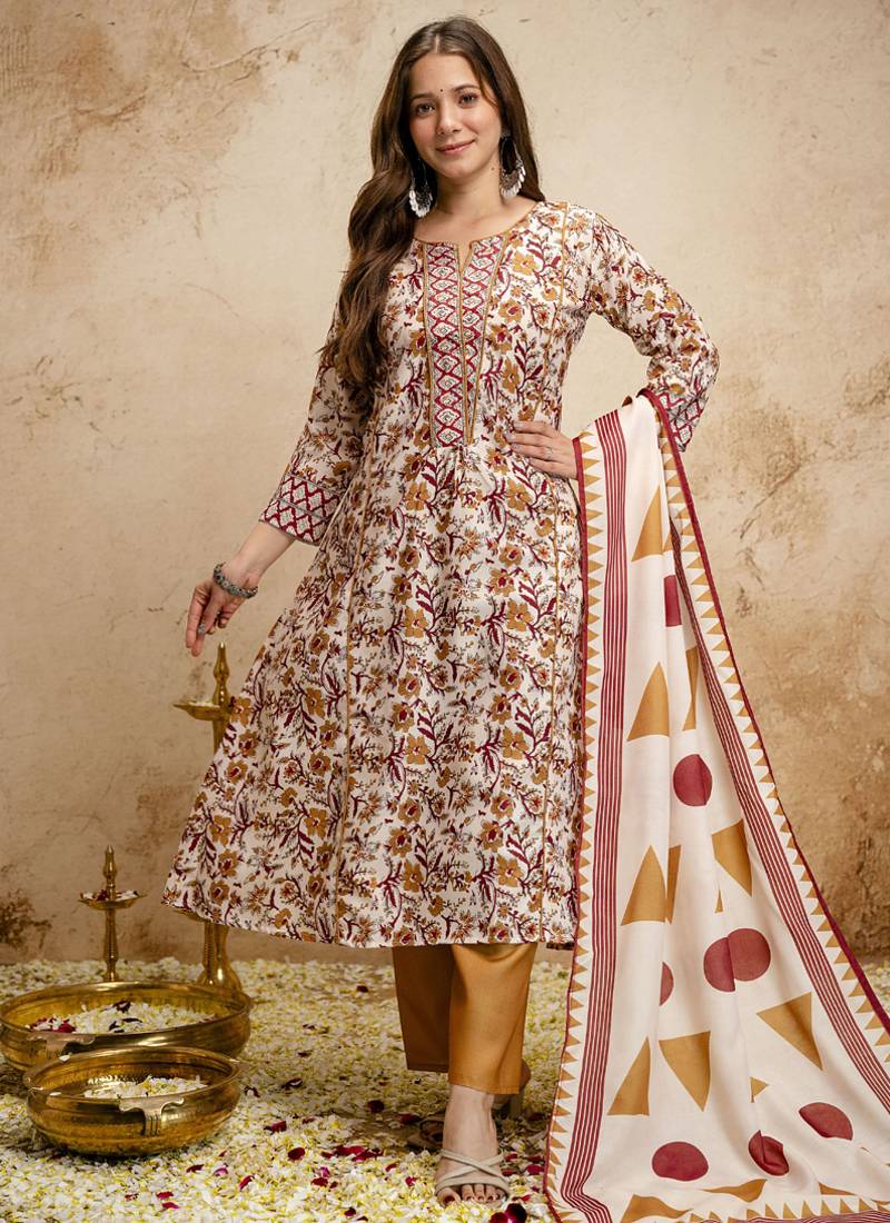 Off-white printed megic cotton salwar suit