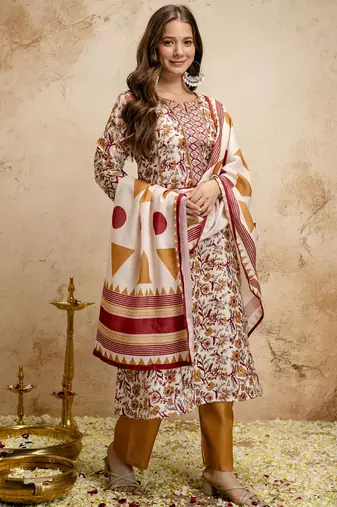 Off-white printed megic cotton salwar suit