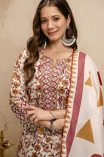 Off-white printed megic cotton salwar suit