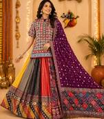 Multicolor Navratri Muslin Cotton Chaniya Choli with Mirror Work & Dupatta