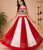 Red Rayon Cotton Navratri Lehenga Choli with Gota Patti & Gamthi Work