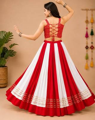 Red Rayon Cotton Navratri Lehenga Choli with Gota Patti & Gamthi Work 2