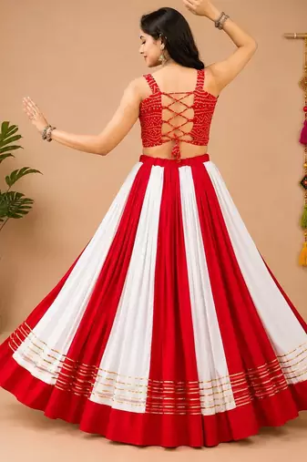 Red Rayon Cotton Navratri Lehenga Choli with Gota Patti & Gamthi Work