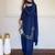 Blue french crepe mirror work blouse skirt shrug set