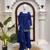 Blue french crepe mirror work blouse skirt shrug set