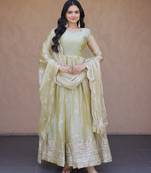 Green fendi silk embroidered anarkali gown with dupatta