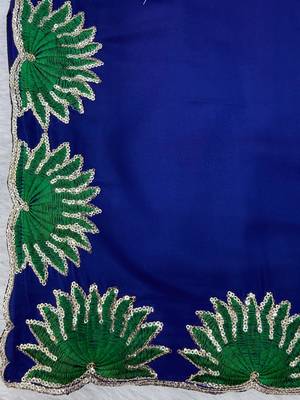 Blue french crepe mirror work blouse skirt shrug set 4