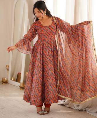 Orange tebi organza gown set with pant & dupatta 1