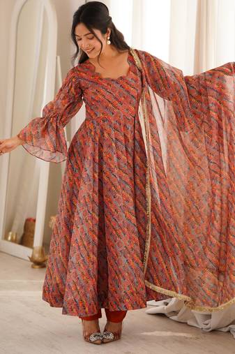Orange tebi organza gown set with pant & dupatta