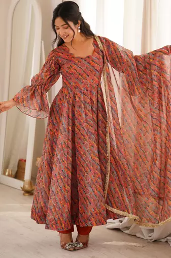 Orange tebi organza gown set with pant & dupatta