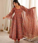 Orange tebi organza gown set with pant & dupatta